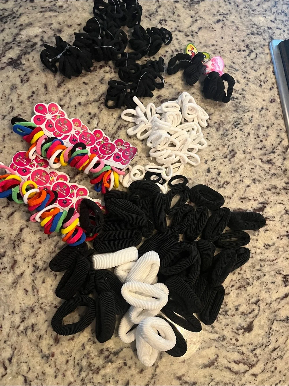Kids Elastic Hair Ties - Black, White & Multicolor Ponytail Holders